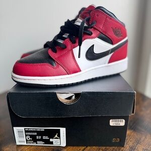 Nike Air Jordan 1 Mid GS Black & Gym Red Sneakers | 6Y